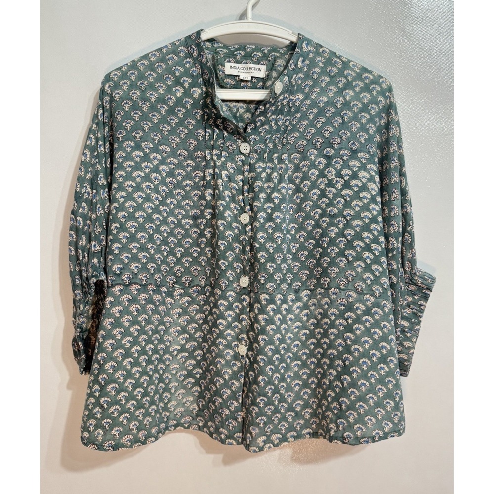 Emerson Fry India Collection OS Boho Blouse Organic Cotton Hand Block Painted